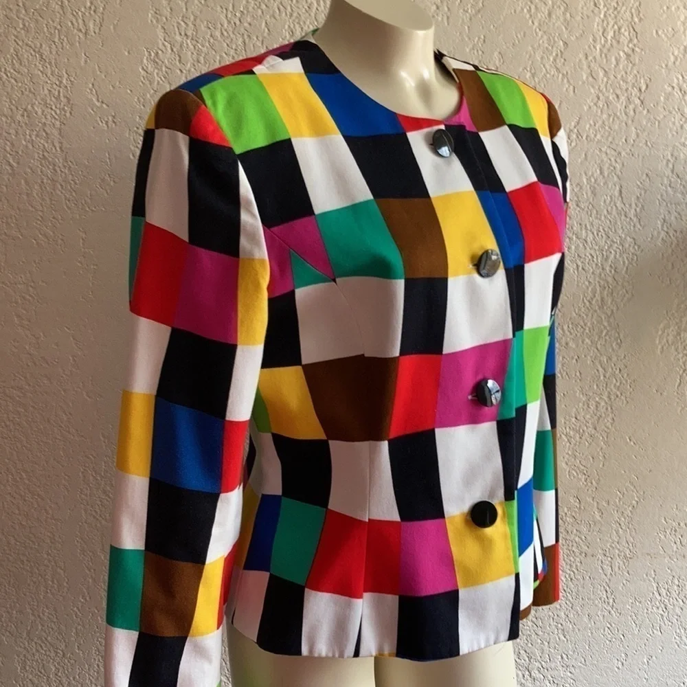 𝅺NIPON BOUTIQUE VTG color block 100% cotton blazer Sz 14